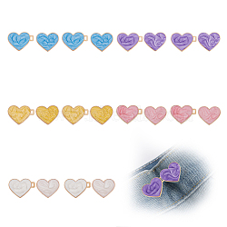 10 Sets 5 Colors Heart Alloy Adjustable Jean Button Pins, Waist Tightener, Sewing Fasteners for Garment Accessories, Mixed Color, 21x50x4mm, 2 sets/color(DIY-FG0004-95)