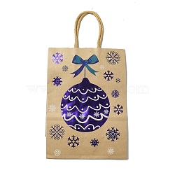 Christmas Theme Blue Printed Kraft Paper Tote Bags with Handles, Rectangle Heavy Duty Storage Shopping Bags, Christmas Bell, 20.7x15x8.2cm(ABAG-B006-04A)