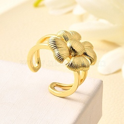 Brass Cuff Rings for Women, Flower, Rack Plating, Long-Lasting Plated, Lead Free and Cadmium Free, Real 18K Gold Plated, 18x17.5mm, Inner Diameter: 17.5mm(RJEW-Q008-08G)