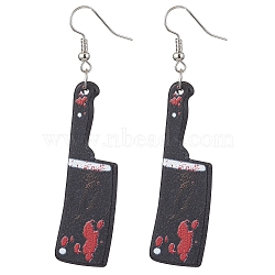 Hallowmas Printed Acrylic Dangle Earrings, with Iron Earring Hooks, Knife Charm, Platinum, Black, 70x15mm(EJEW-JE06124-03)