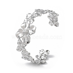 304 Stainless Steel Cuff Bangles for Women, Flower, Stainless Steel Color, Inner Diameter: 2-1/2 inch(6.3cm)~2-5/8 inch(6.6cm)(BJEW-Z078-10P)