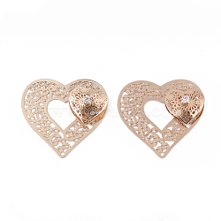 Brass Links connectors, with Crystal Rhinestone, Heart, Light Gold, 42x43.5x9mm, Hole: 1.5mm(KK-S353-005LG)