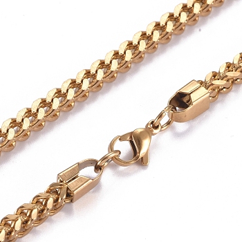 Men's 304 Stainless Steel Diamond Cut Cuban Link Chain Necklaces, with Lobster Claw Clasps, Golden, 23.6 inch(60cm)