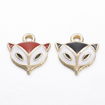 Alloy Enamel Charms, Fox, Golden, Mixed Color, 13x13x2mm, Hole: 1.5mm