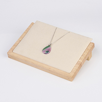 Wood Necklace Displays, with Faux Suede, Long Chain Display Stand, Rectangle, PeachPuff, 20.5x14.5x4.5cm