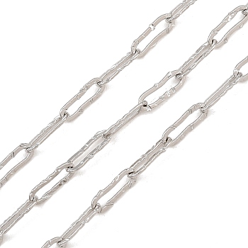 Hammered Brass Paperclip Chains, Soldered, with Spool, Long-Lasting Plated, Rack Plating, Lead Free & Cadmium Free, Platinum, 10.5x3.5x0.6mm