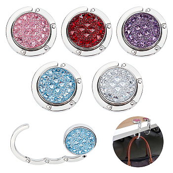 WADORN 5Pcs 5 Colors Bag Hanger Purse Hook, Alloy Setting with Resin Cabochon, Flat Round, Mixed Color, 4.35x1.6cm, 1pc/color