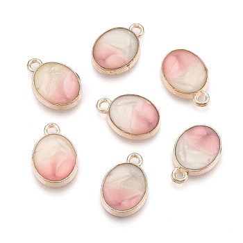 Alloy Enamel Charms, Oval, Light Gold, Pink, 15x10x3mm, Hole: 1.6mm