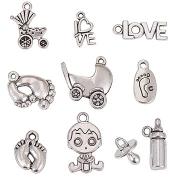 Mixed Tibetan Style Alloy Pendants, for Baby Shower Ornaments, Antique Silver, 15~24x7.5~14x2~10mm, Hole: 2mm, 200g/box