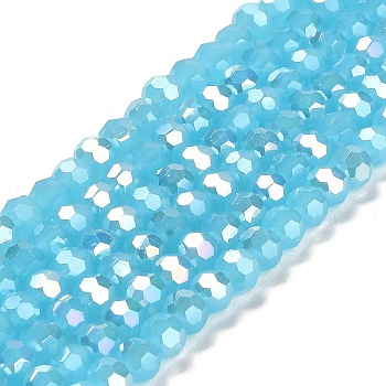 Imitation Jade Glass Beads Stands, AB Colors, Faceted, Round, Sky Blue, 6x5.5mm, Hole: 1.2mm, about 91~93pcs/strand, 19.57~50.6 inch(49.7~50.6cm)