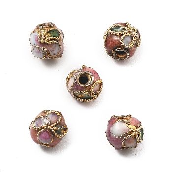 Handmade Cloisonne Beads, Round, Dark Salmon, 5.5x5mm, Hole: 1mm