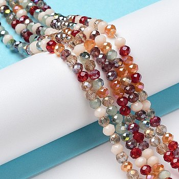 Glass Beads Strands, Faceted, Rondelle, FireBrick, 3.5x3mm, Hole: 0.7mm, about 119~125pcs/strand, 13.58 inch~14.37 inch(34.5~36.5cm)
