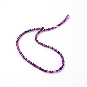 Natural Imperial Jasper Beads Strands, Dyed, Round, Purple, 391x4mm, Hole: 1mm, about 90pcs/strand