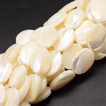 Natural Trochid Shell/Trochus Shell Beads Strands, Oval, Creamy White, 20x15x4mm, Hole: 1mm, about 20pcs/strand, 15.75 inch