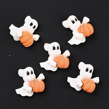 Ghost with Pumpkin Opaque Resin Cabochons, White, 20.5x21x6.5mm