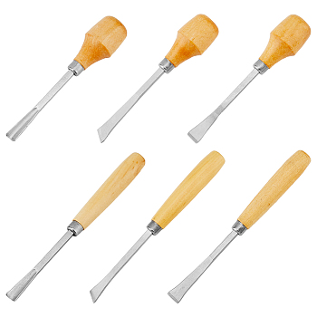 6Pcs 6 Style Steel Chisels, with Wooden Handles, Wood Carving Tool, BurlyWood, 13.05~16.7x1.75~2.8x1.75~2.45cm, 1pc/style