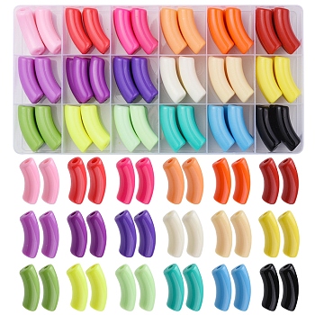 72Pcs 18 Colors Opaque Acrylic Beads, Curved Tube, Mixed Color, 36x13.5x11.5mm, Hole: 4mm, 4pcs/clor