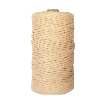 1-Ply 100M Cotton Macrame Cord, Macrame Twisted Cotton Rope, for Wall Hanging, DIY Crafts, BurlyWood, 3mm, about 109.36 Yards(100m)/Roll