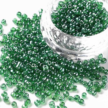 Glass Seed Beads, Trans. Colours Lustered, Round, Green, 3mm, Hole: 1mm, about 1111pcs/50g, 50g/bag, 18bags/2pounds