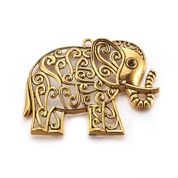 Tibetan Style Alloy Big Pendants, Lead Free & Nickel Free & Cadmium Free, Elephant, Antique Golden, 64.5x49x9mm, Hole: 3mm