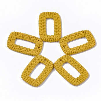 Acrylic Pendants, Imitation Woven Rattan Pattern, Rectangle, Gold, 36.5~37x24x4mm, Hole: 1.5mm