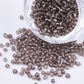 (Repacking Service Available) 6/0 Glass Seed Beads, Silver Lined Round Hole, Round, Rosy Brown, 4mm, Hole: 1.5mm, about 12G/bag