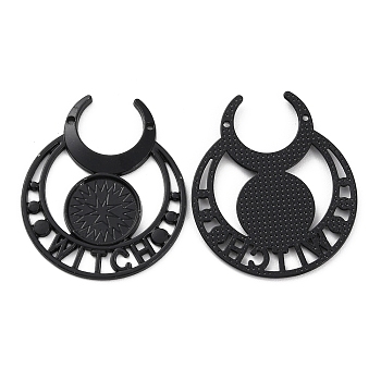 Retro Alloy Pendant Cabochon Settings, Witch Moon Charms, Electrophoresis Black, Tray: 14mm, 40.5x34.5x2mm, Hole: 1.2mm