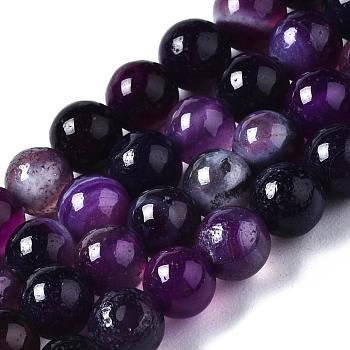 Natural Striped Agate/Banded Agate Bead Strands, Dyed, Round, Indigo, 4mm, Hole: 0.5mm, about 106pcs/strand, 15.7 inch