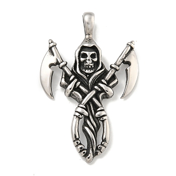 Viking 316 Surgical Stainless Steel Big Pendants, Death Skull with Sickle, Antique Silver, 51.5x32.5x6.9mm, Hole: 6.8x4.2mm