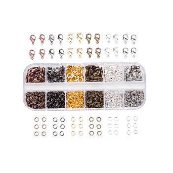 6 Colors Lobster Claw Clasps and 6 Colors Open Jump Rings Brass for Jewelry Making, About 960pcs