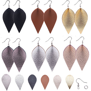 SUNNYCLUE DIY Earring Making, with Eco-Friendly Cowhide Big Pendants, Brass Earring Hooks and Iron Findings, Mixed Color, 62.5x34.5x1.5mm, Hole: 1.2mm