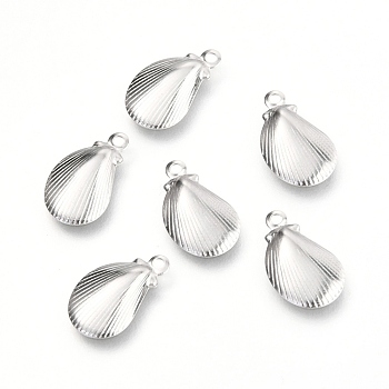 304 Stainless Steel Charms, Shell Shape, Stainless Steel Color, 12.5x7.5x1.5mm, Hole: 1mm