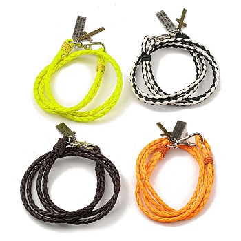 PU Leather Cords Wrap Bracelets, Alloy Cross & Rectangle Charms Adjustable Bracelet, Mixed Color, 15-1/2 inch(39.4cm)