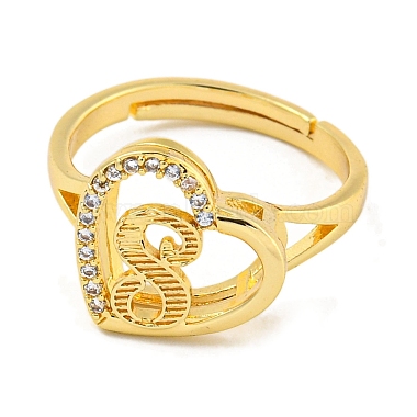 Heart with Letter Rack Plating Brass Micro Pave Cubic Zirconia Adjustable Rings for Women(RJEW-I105-06G-S)-2