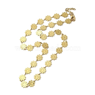 Yellow Enamel Daisy Flower Link Chain Necklace(NJEW-C037-01G)-2