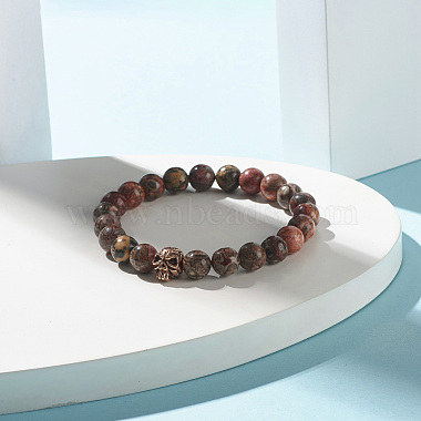 Natural Leopard Skin Jasper Round Beads Yoga Stretch Bracelet for Men Women(BJEW-JB06928)-4