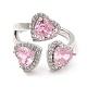 Pink Cubic Zirconia Triple Heart Open Cuff Ring(RJEW-E064-06P-01)-2