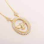 Brass Micro Pave Clear Cubic Zirconia Bird Pendant Necklaces for Women, Golden, Oval, 17.72 inch(45cm), Pendant: 31x23mm(FS-WGDFF37-02)