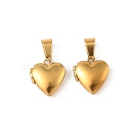 316 Stainless Steel Locket Pendants, Heart Charm, with 304 Stainless Steel Snap on Bails, Long-Lasting Plated, Ion Plating(IP), Real 20K Gold Plated, 15.5x13.5x4.5mm, Hole: 7.5x4.5mm(STAS-C077-08G)