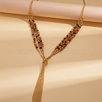 Bohemian Glass and ABS Plastic Beaded 3-Strand Y Tassel Lariat Necklaces for Women, Colorful, 33.86 inch(86cm)(WG758A5-01)