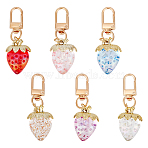 6Pcs 6 Colors Strawberry Acrylic Pendant Decoration, with Alloy Swivel Clasps, Mixed Color, 62mm, 1pc/color(HJEW-ME00007)