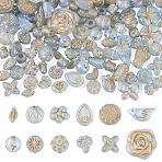 100G Transparent Acrylic Beads, Mixed Shapes, Golden Metal Enlaced, Light Blue, 10mm(OACR-BT0001-05A)