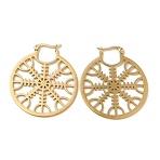 304 Stainless Steel Earrings for Women, Flat Round with Viking, Hoop Earrings, Real 18K Gold Plated, 44x39mm(AJEW-U005-03G)
