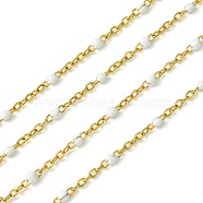 Handmade Stainless Steel Chains, Soldered, with Spool, Enamel, Golden, White, 2x1.6x0.2mm, Beads: 2mm, about 32.8 Feet(10m)/roll(CHS-I001-A-02G)