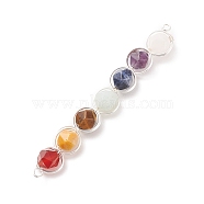 7Pcs Star Cut Round Natural Gemstones Copper Wire Wrapped Connector Charms, Natural opaz Jade & Amazonite & Carnelian & Amethyst & Tiger Eye  & Rose Quartz & Sodalite, Faceted, Silver, 79x10.5x7~8mm, Hole: 2~2.5mm(PALLOY-JF01544-02)
