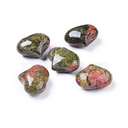 Natural Unakite Beads, No Hole/Undrilled, Heart, 20x25x11~13mm(G-F659-A27)