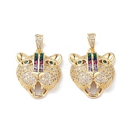 Brass Micro Pave Cubic Zirconia Pendants, Leopard Charms, Real 16K Gold Plated, 26x22x9mm, Hole: 7x3mm(KK-M240-06G)