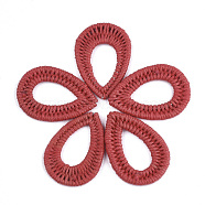 Waxed Polyester Cord Woven Pendants, with Iron Findings, teardrop, Red, 44~45x30~31x3mm(FIND-T039-15G)