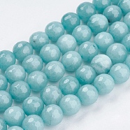 Natural White Jade Bead Strands, Dyed, Faceted, Round, Pale Turquoise, 10mm, Hole: 1mm, 38pcs/strand, 14.5 inch(G-R166-10mm-20)