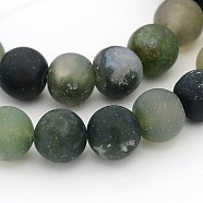 Frosted Round Natural Moss Agate Beads Strands, 8mm, Hole: 1mm, about 49pcs/strand, 15 inch(G-J338-04-8mm)